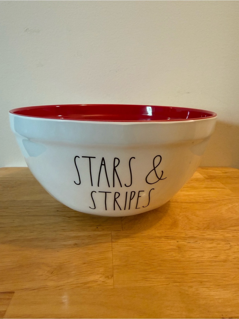 Rae Dunn White Bowl with Red Interior - "Stars & Stripes"